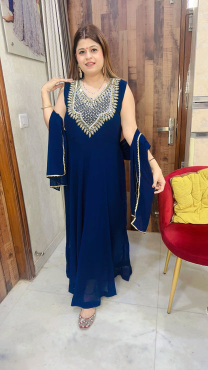 Cut Sleeves Long Gown With Afgani Sleeves