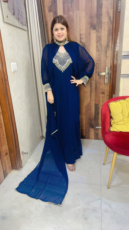 Cut Sleeves Long Gown With Afgani Sleeves