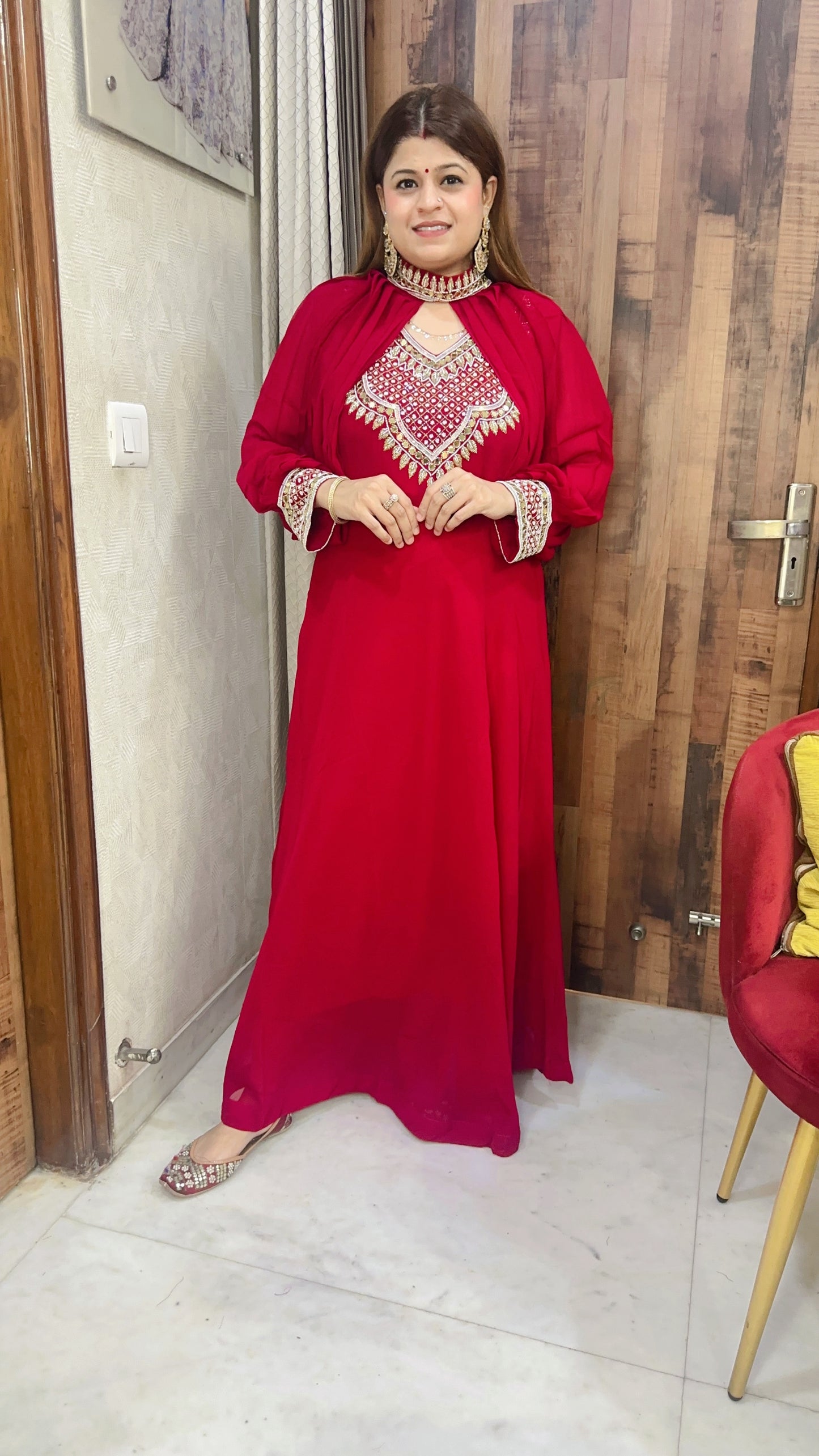 Cut Sleeves Long Gown With Afgani Sleeves