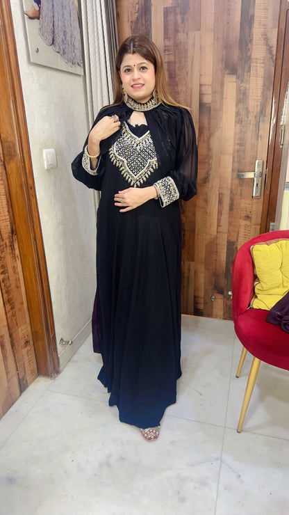 Cut Sleeves Long Gown With Afgani Sleeves