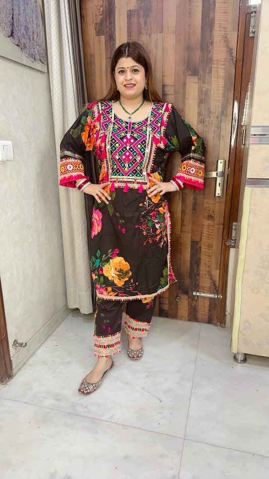 Handwork Multi Feran kurta coord set