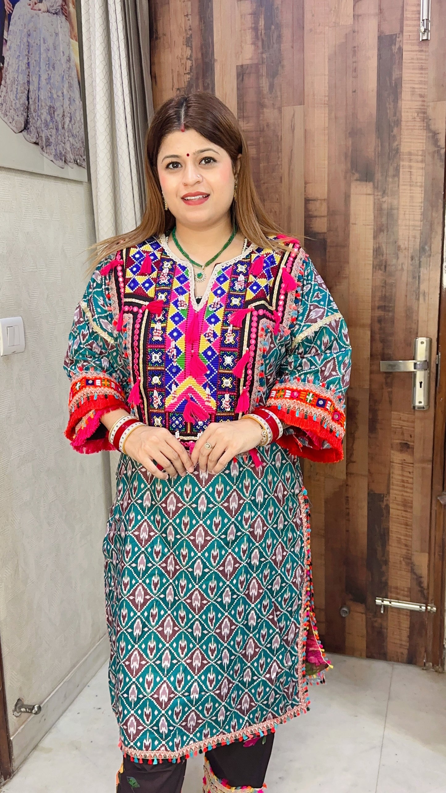 Handwork Multi Feran kurta coord set