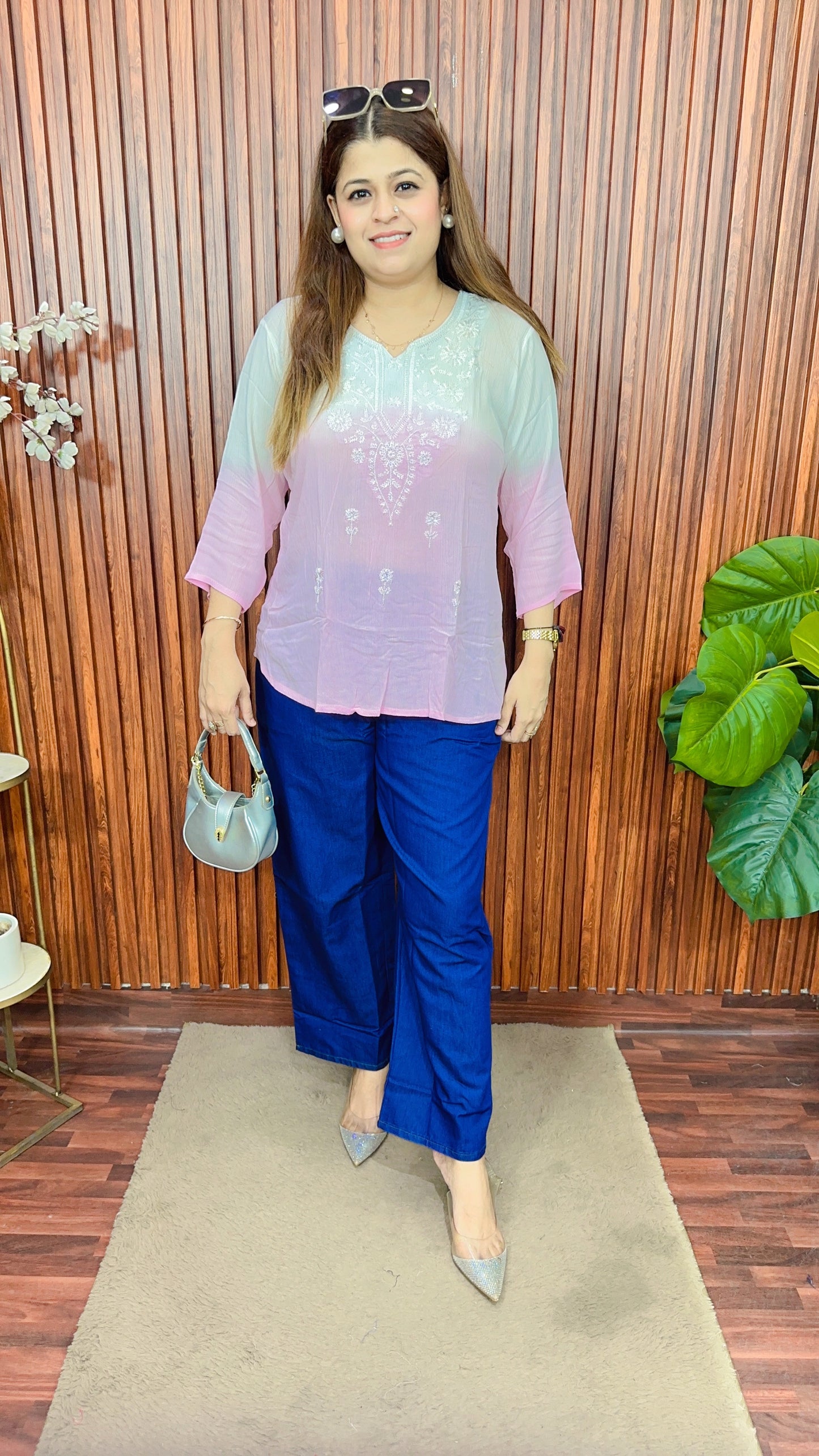 Ombre Lakhnavi thread work Kirti top