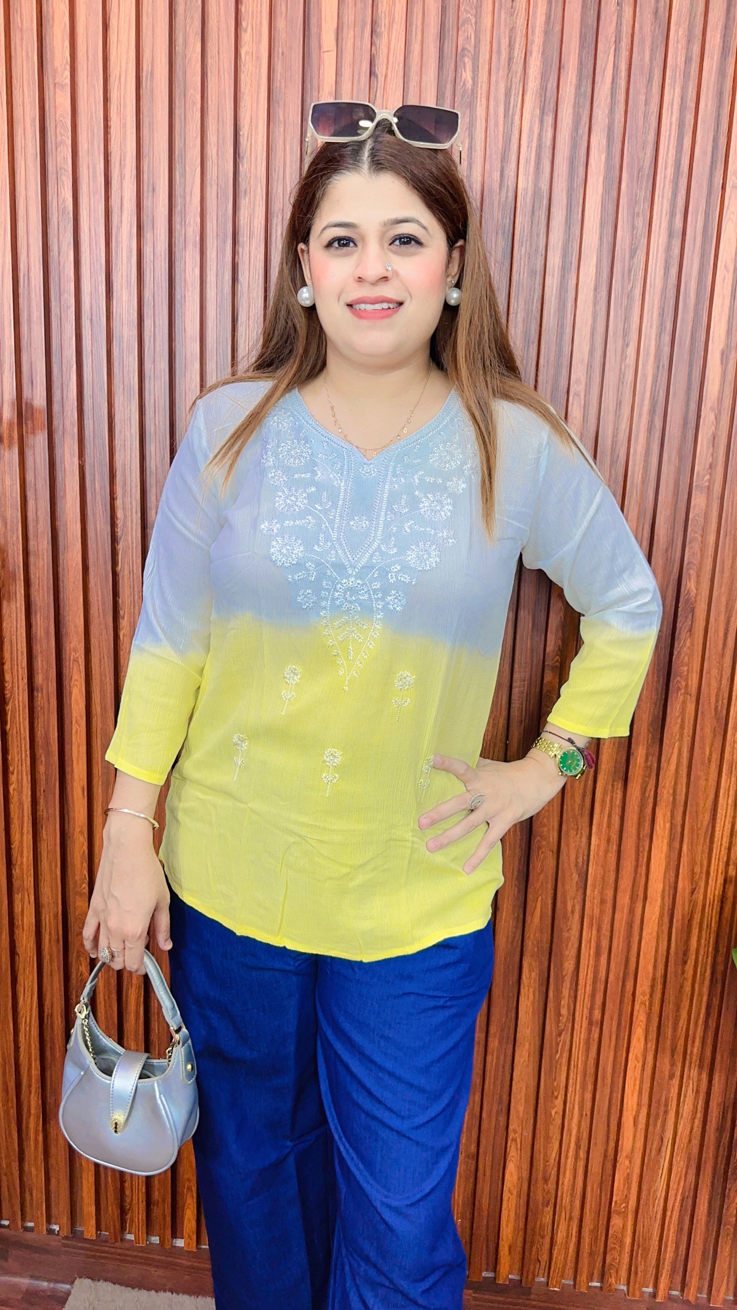 Ombre Lakhnavi thread work Kirti top