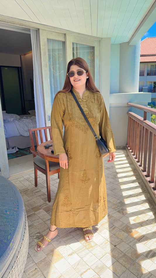 Marble Cotton Dress With slit