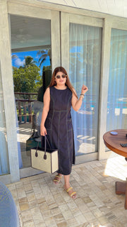 Solid Linen Knee length Dress