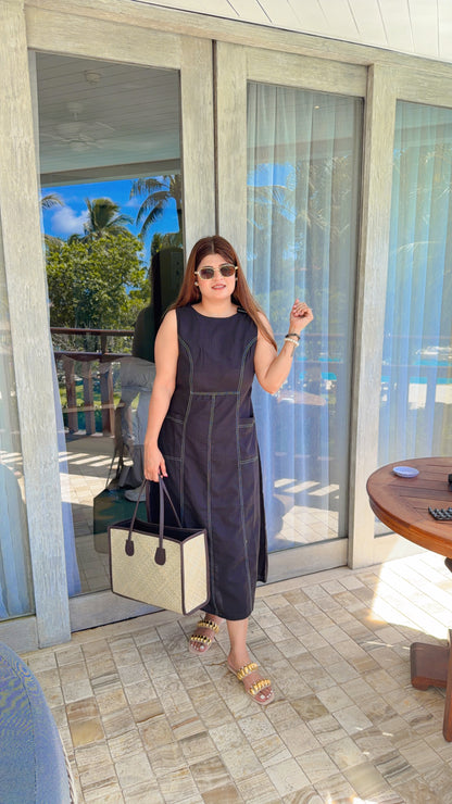 Solid Linen Knee length Dress