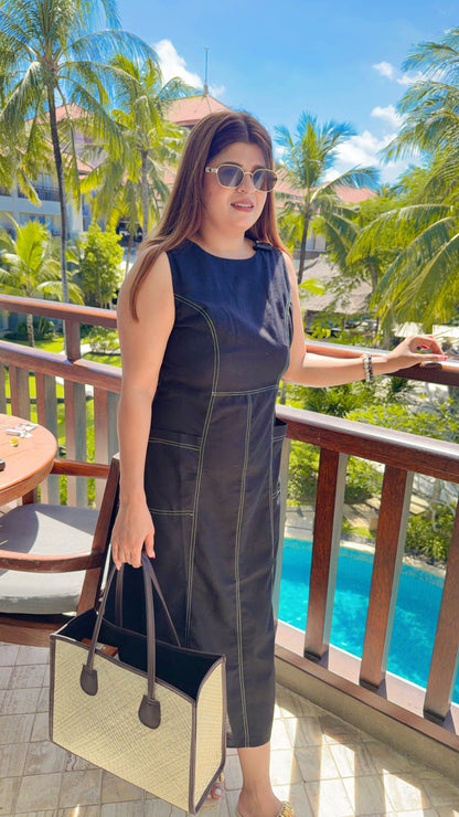 Solid Linen Knee length Dress