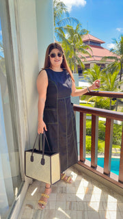 Solid Linen Knee length Dress