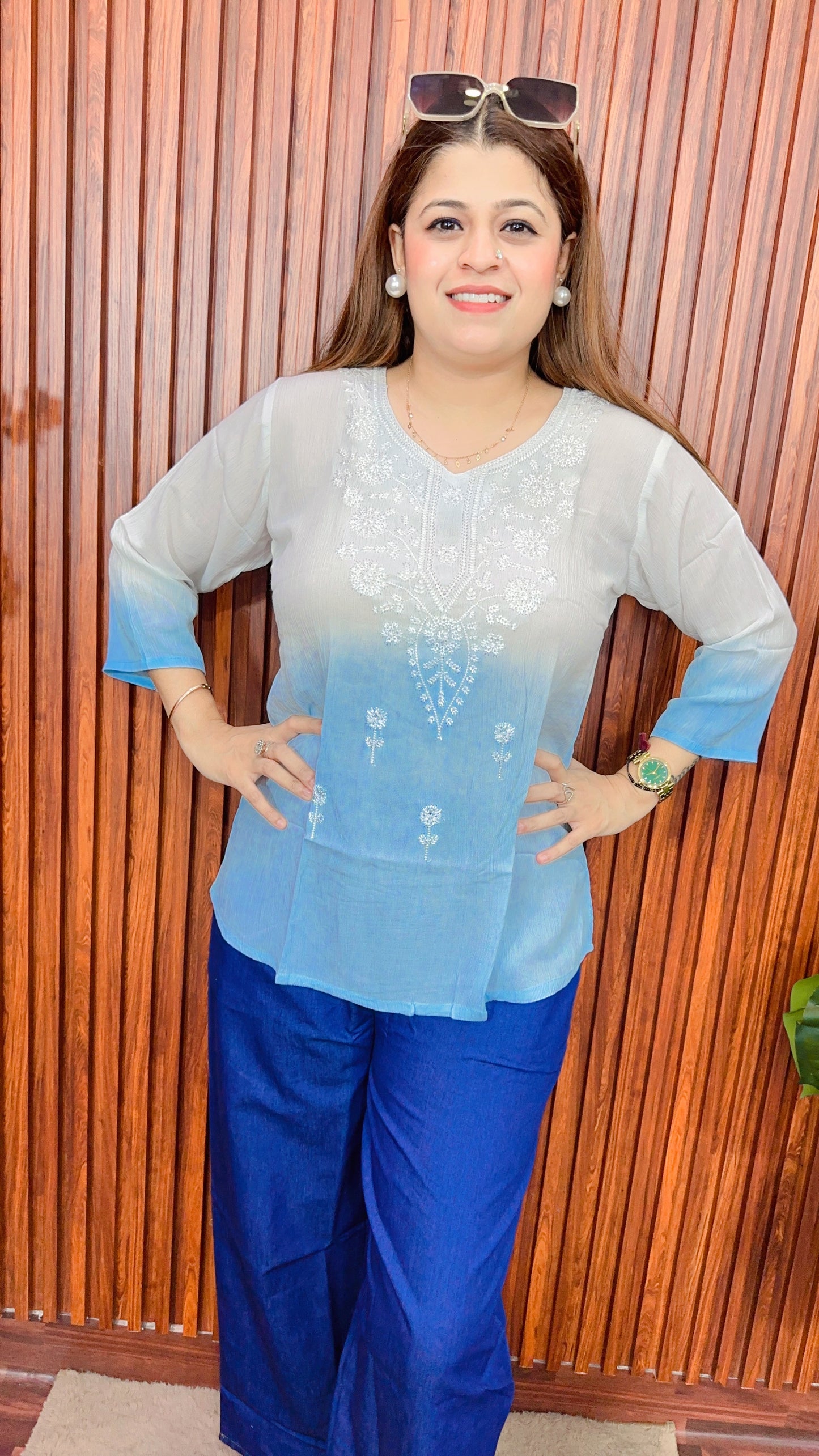 Ombre Lakhnavi thread work Kirti top