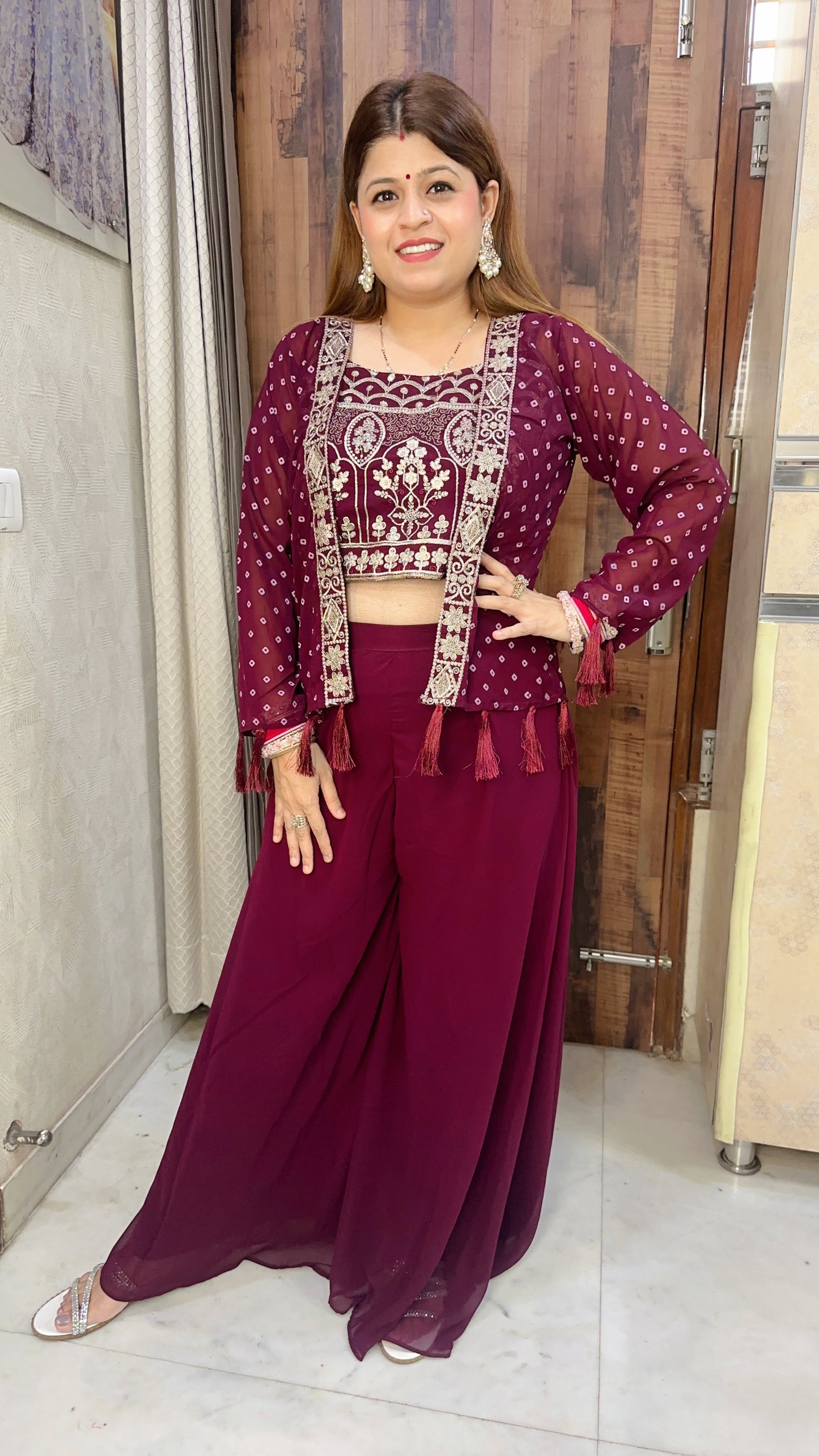 Glam Crop top Sharara with Shrug