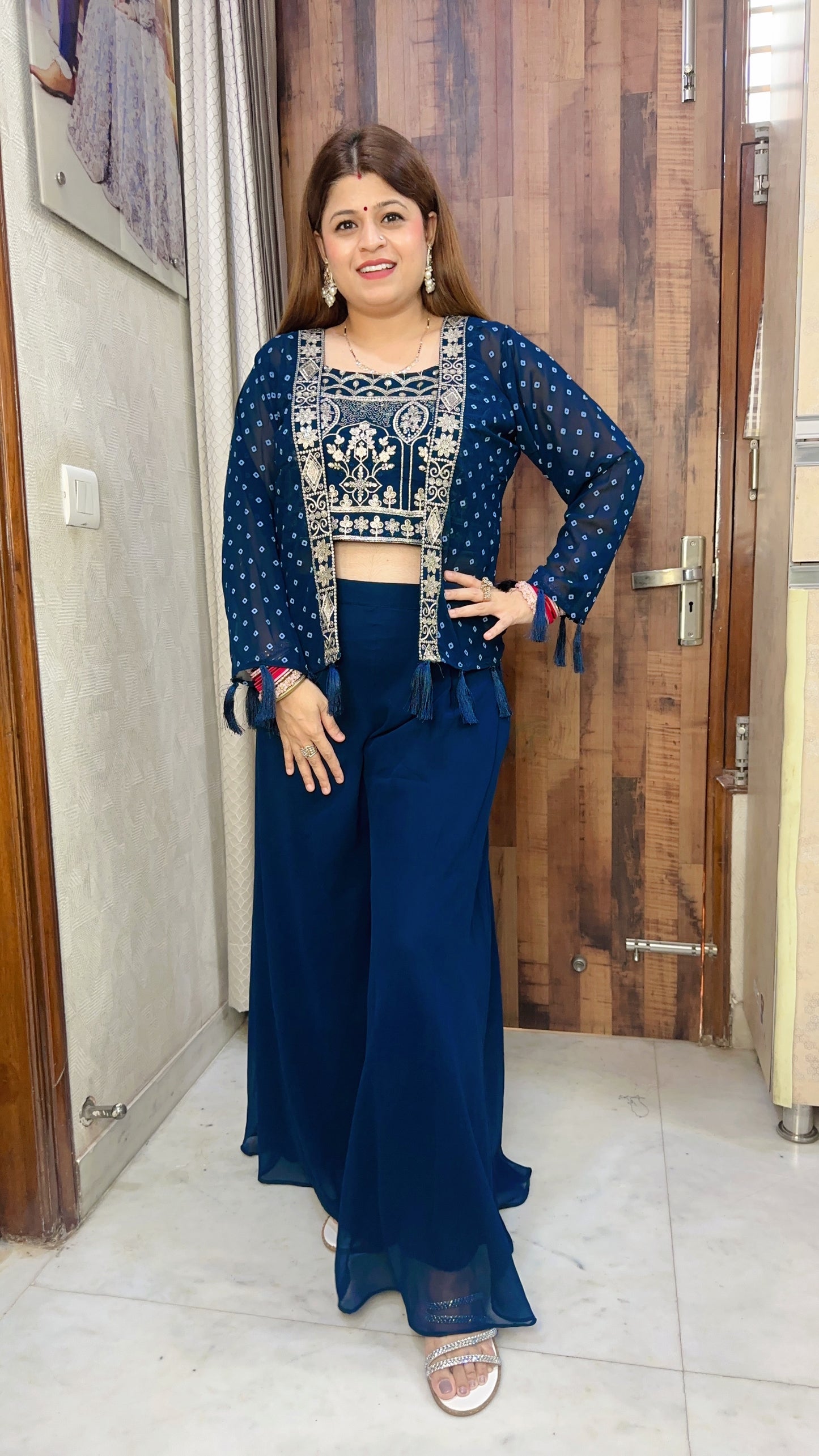 Glam Crop top Sharara with Shrug