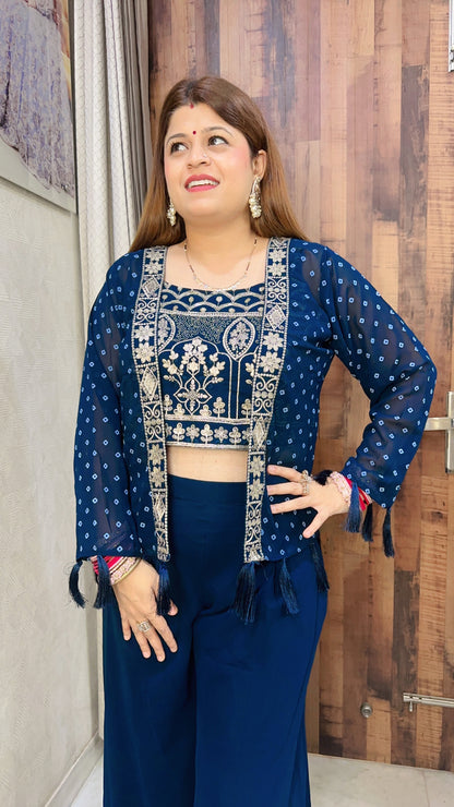 Glam Crop top Sharara with Shrug