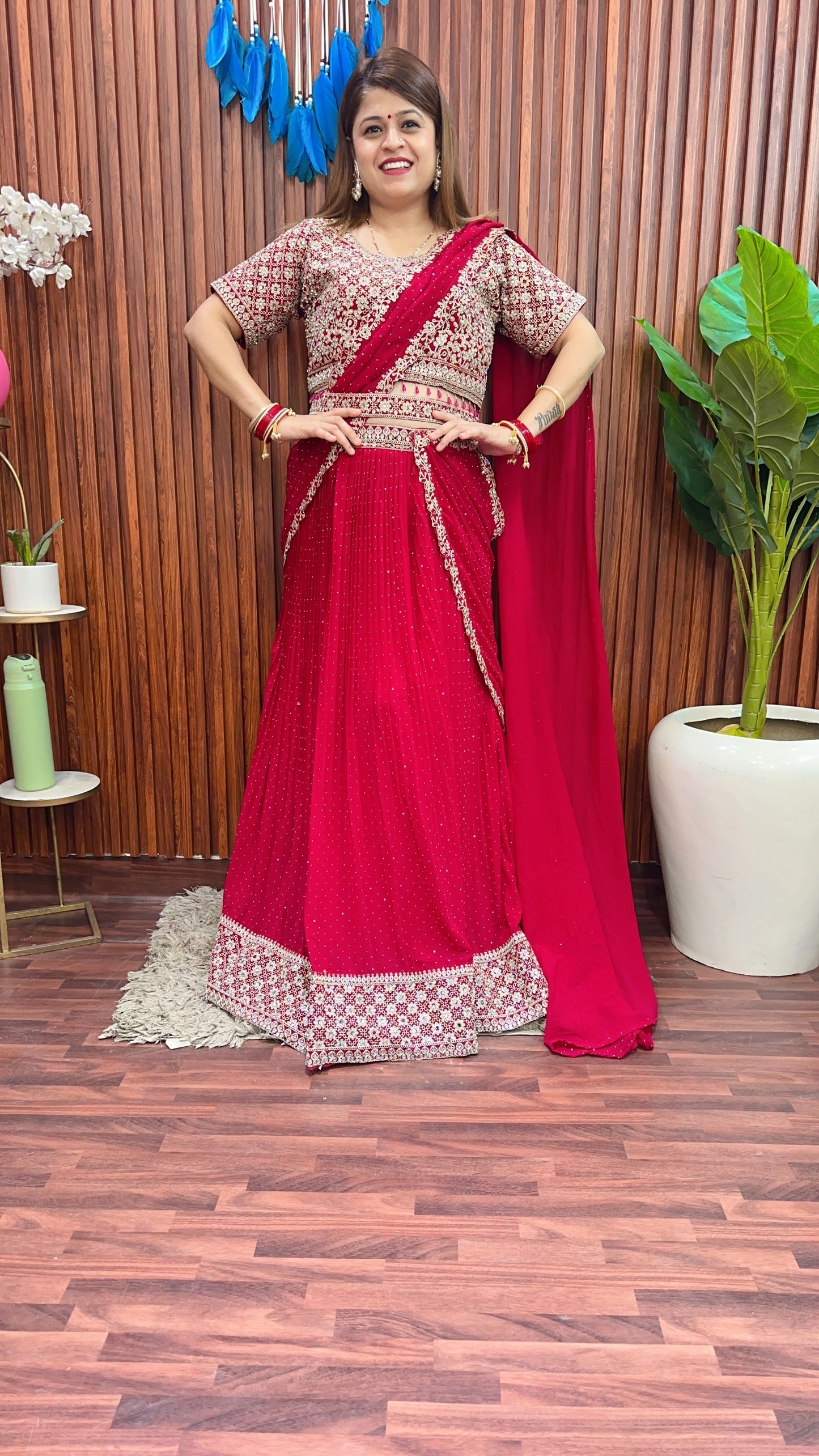 Pure Zari Work lehenga com drape saree