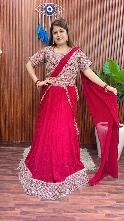 Pure Zari Work lehenga com drape saree