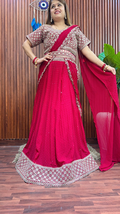 Pure Zari Work lehenga com drape saree