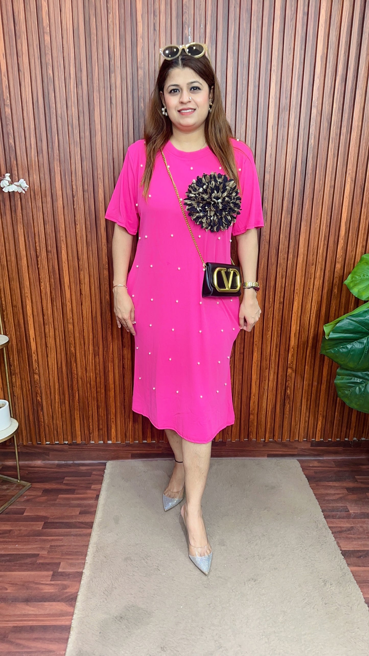 Leopard Flower pearl Ribbed dress