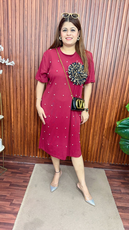 Leopard Flower pearl Ribbed dress