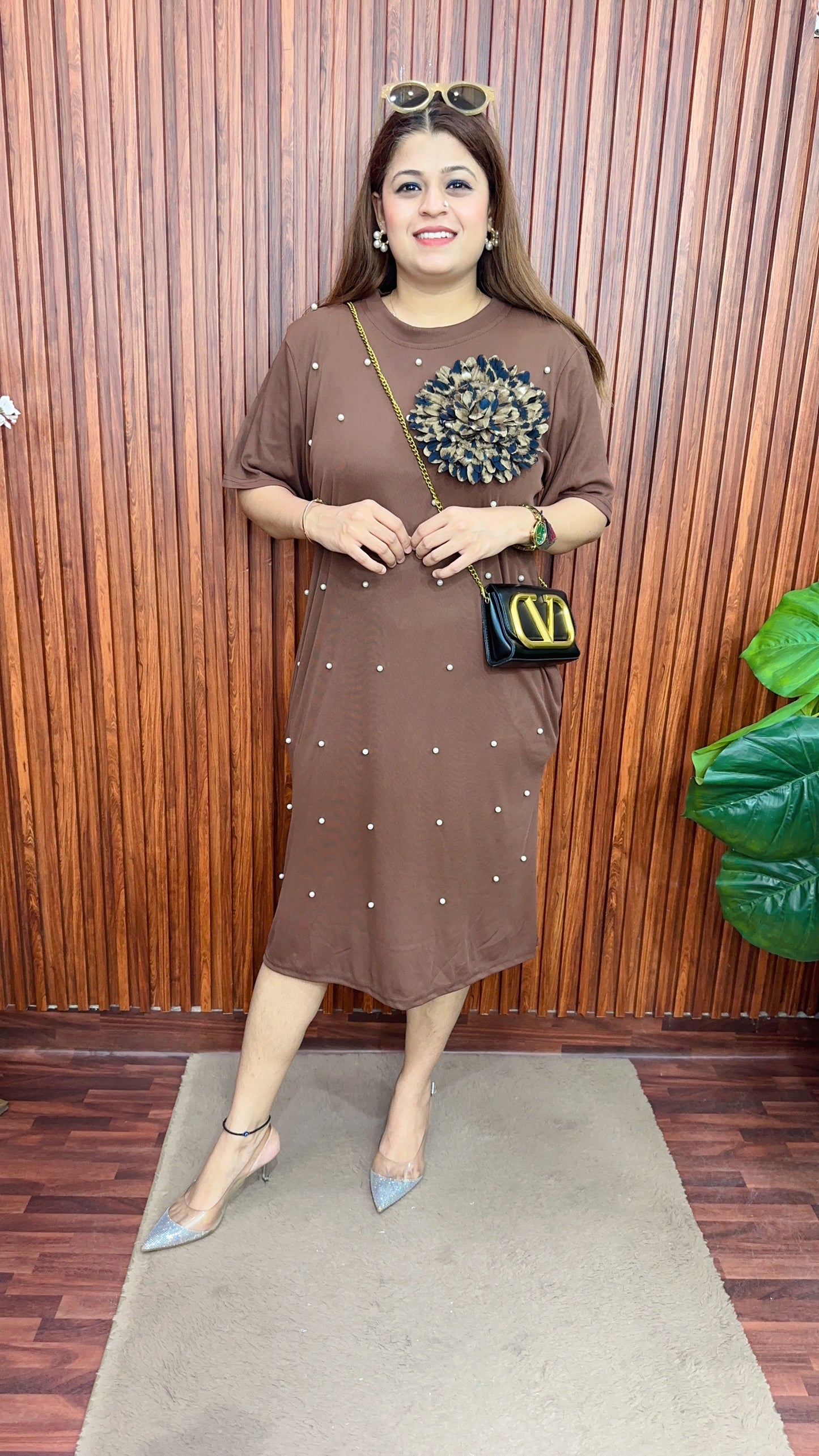 Leopard Flower pearl Ribbed dress