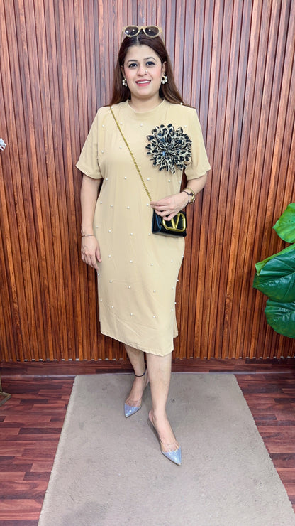 Leopard Flower pearl Ribbed dress