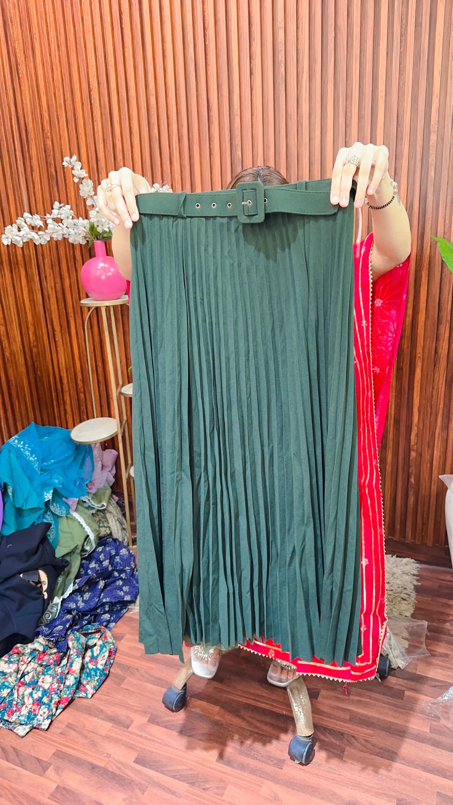 Pleated Skirt with Belt