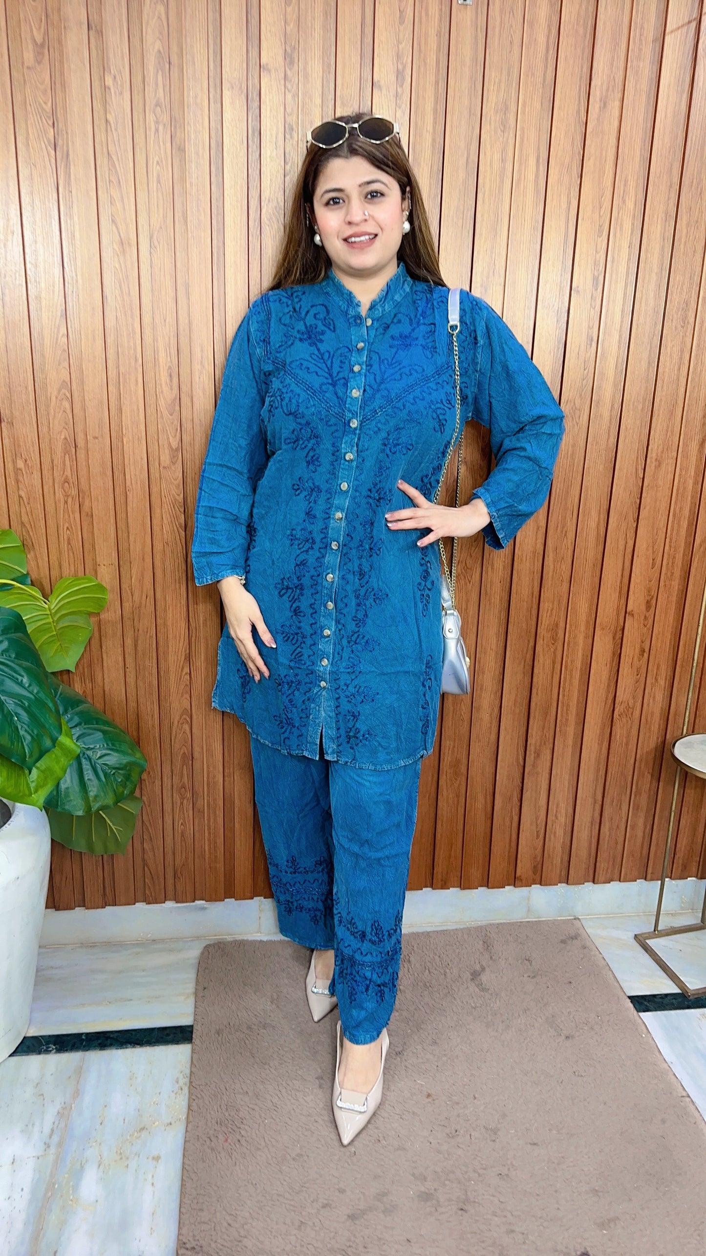 Premium cotton marble Lakhnavi coord set