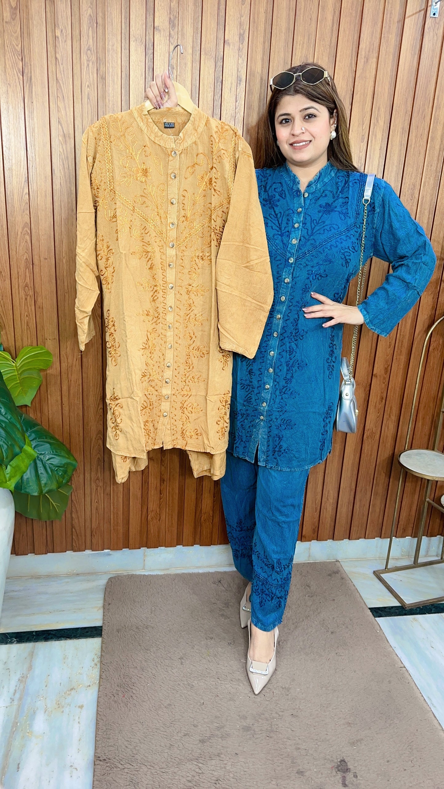 Premium cotton marble Lakhnavi coord set