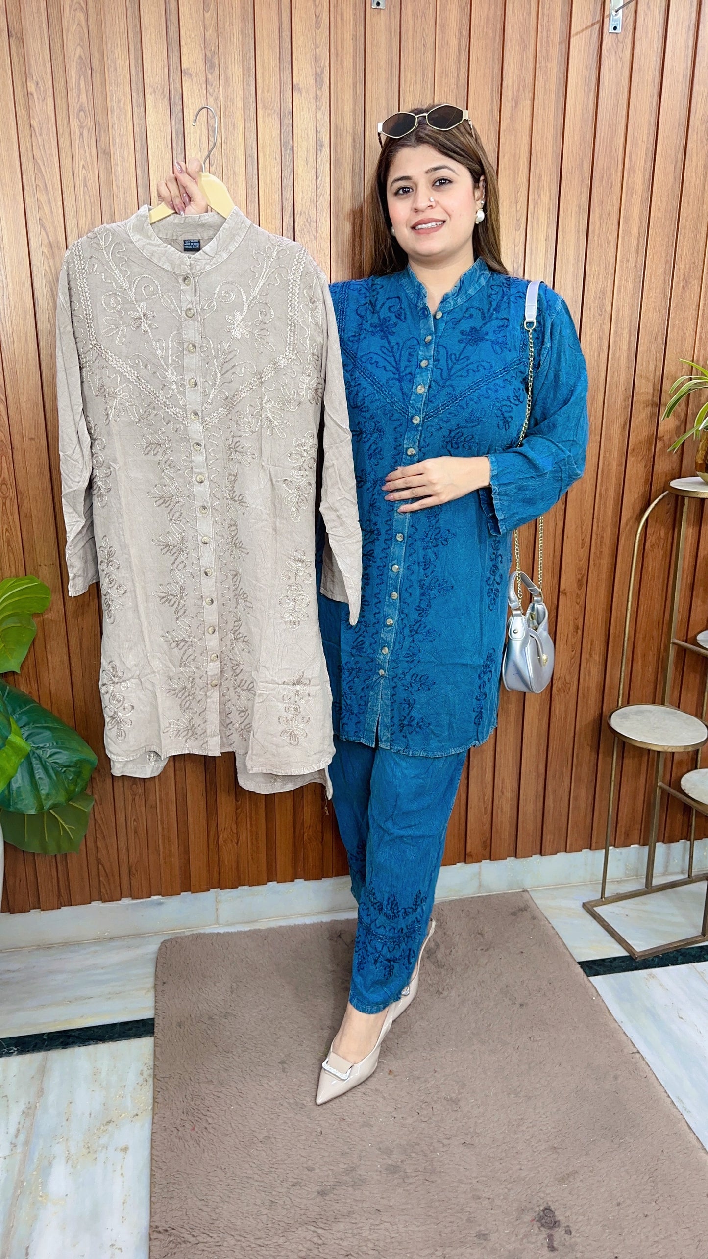 Premium cotton marble Lakhnavi coord set