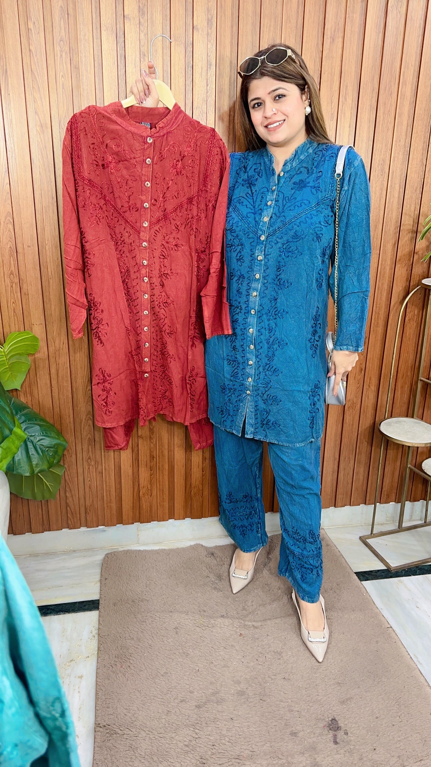 Premium cotton marble Lakhnavi coord set