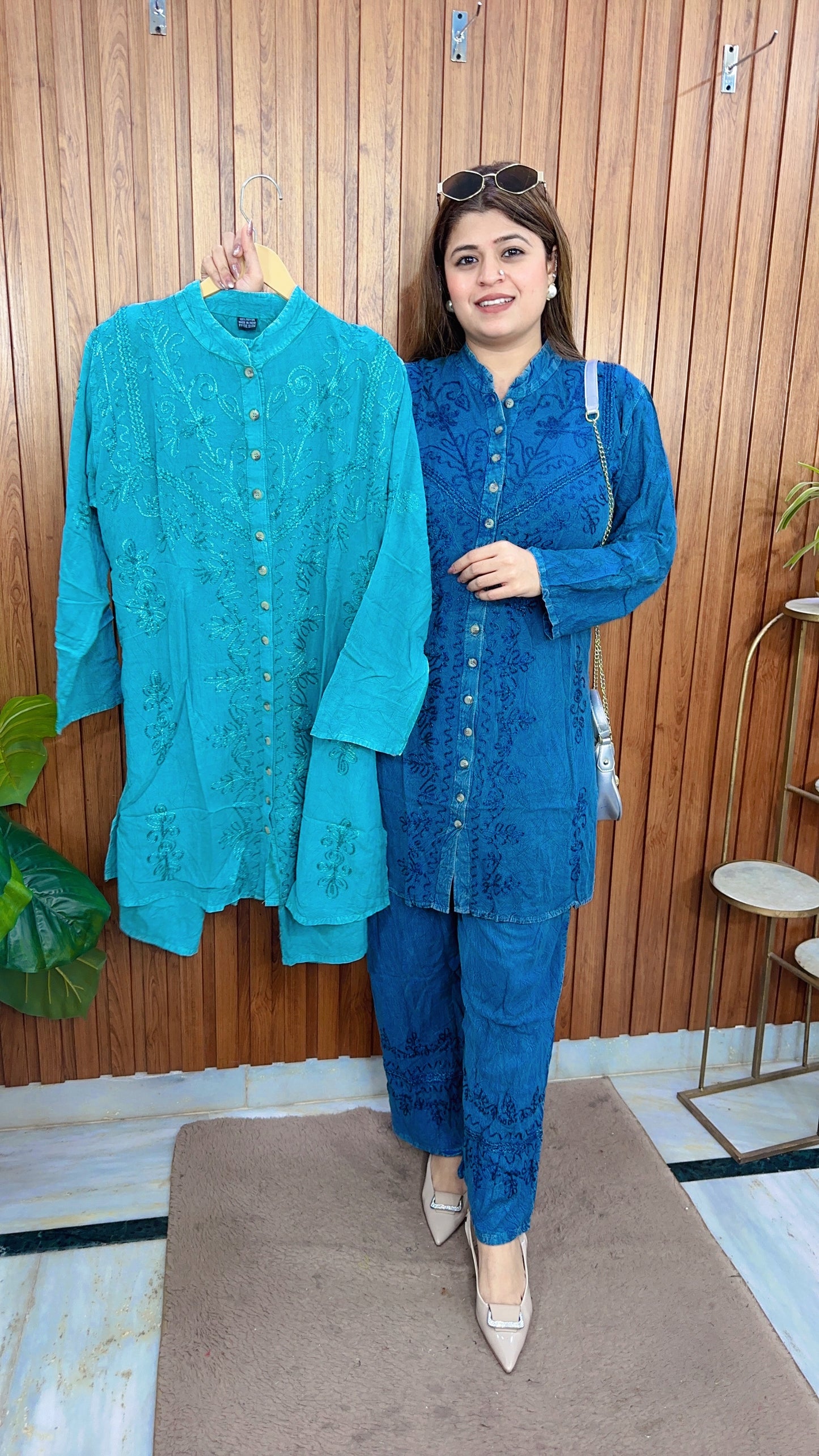 Premium cotton marble Lakhnavi coord set