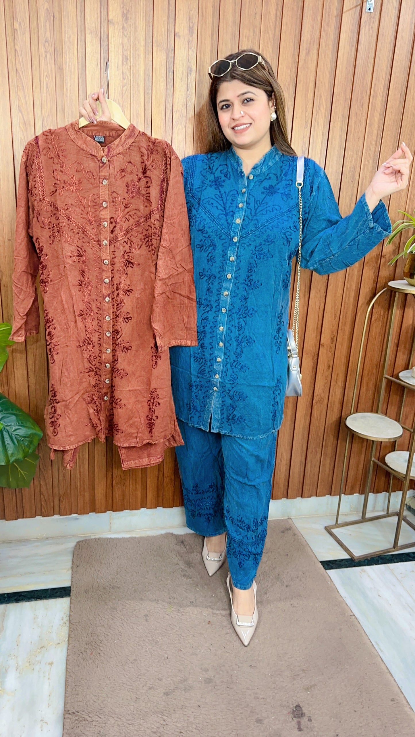 Premium cotton marble Lakhnavi coord set