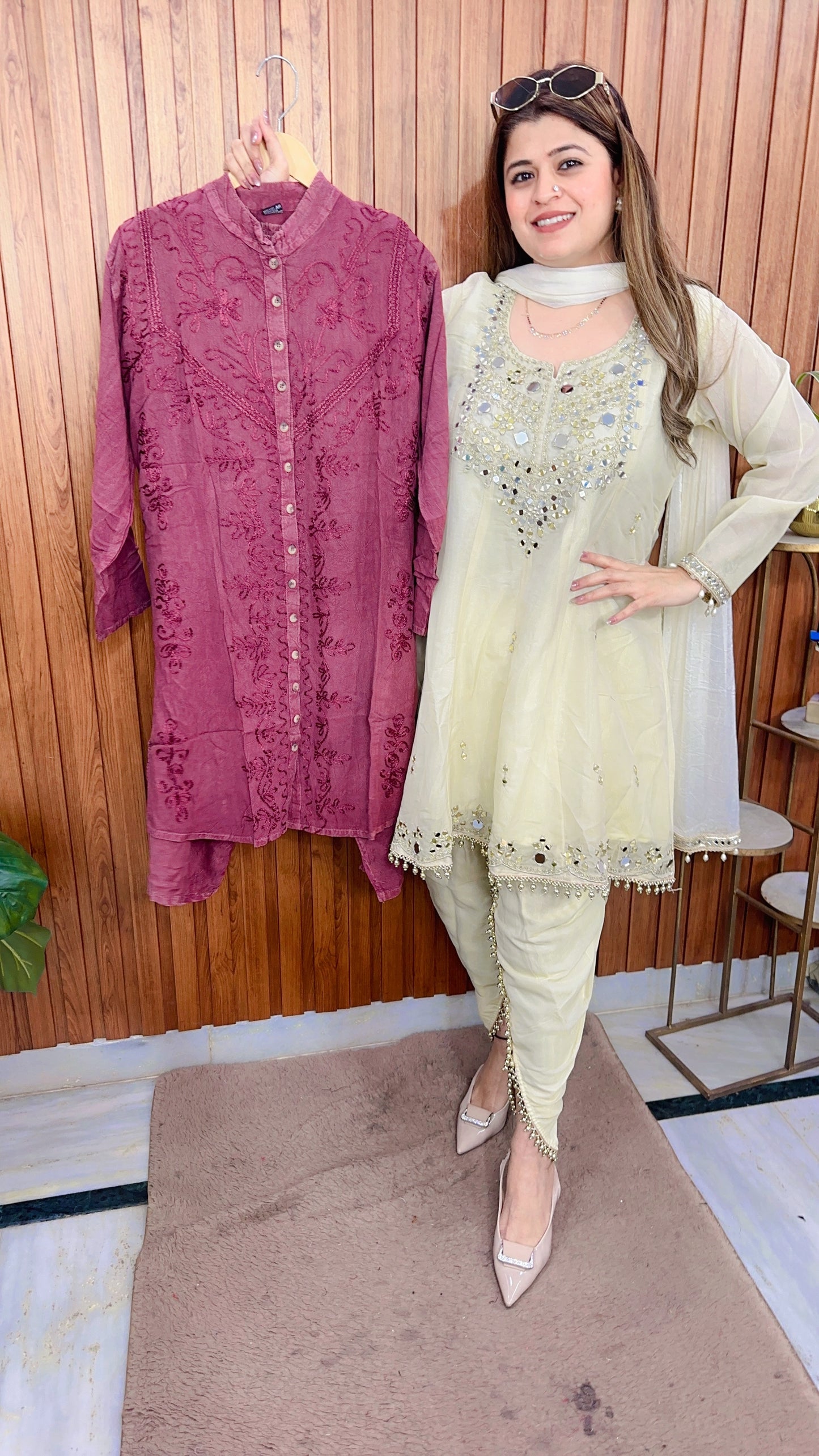 Premium cotton marble Lakhnavi coord set