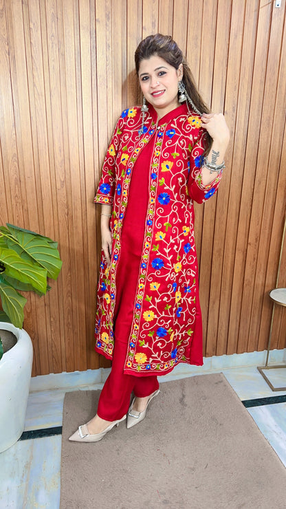 Gulbahar Flower Embroidery Shrug Kurta set