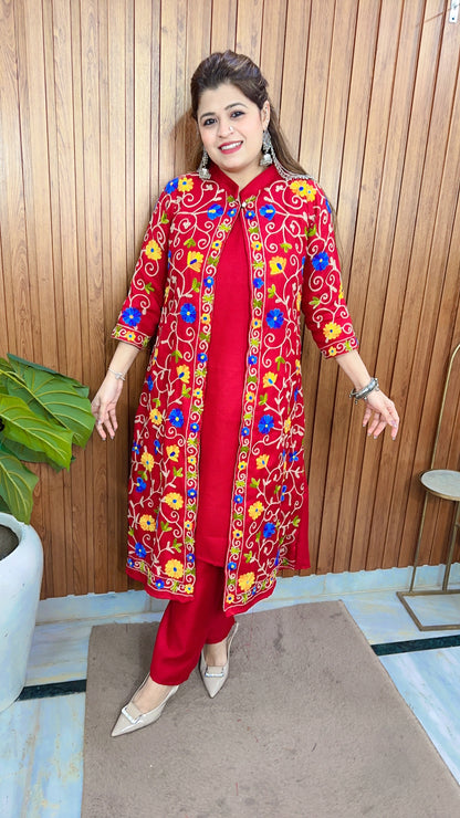 Gulbahar Flower Embroidery Shrug Kurta set