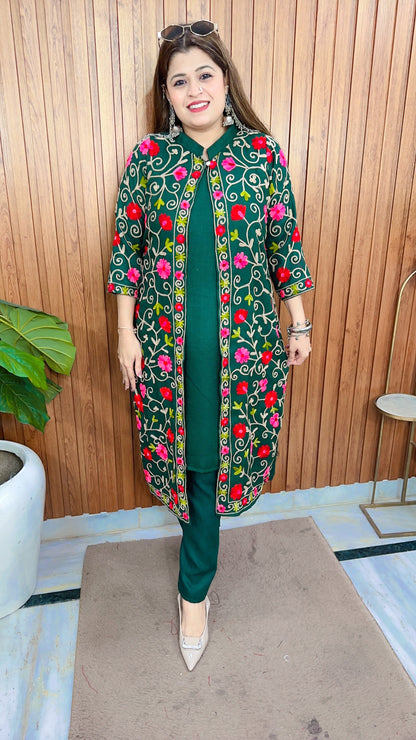 Gulbahar Flower Embroidery Shrug Kurta set
