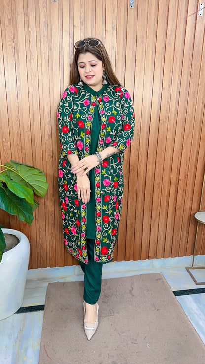 Gulbahar Flower Embroidery Shrug Kurta set