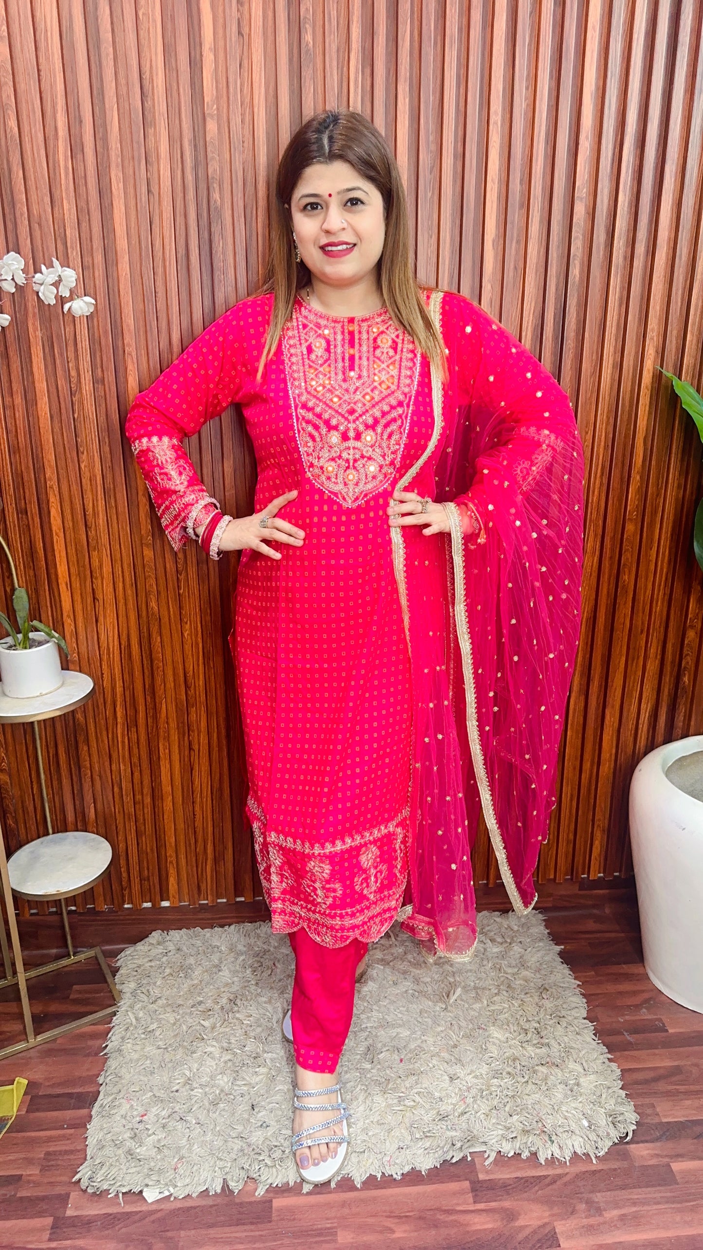 Pink Bandhani embroidery Suit set Pre Booking dispatch on 15th