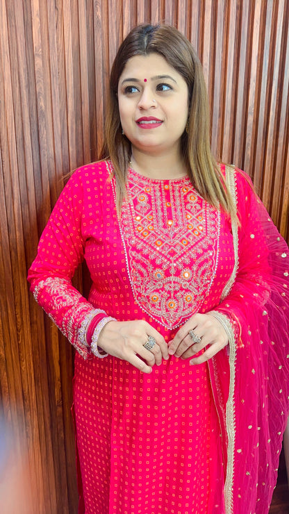 Pink Bandhani embroidery Suit set Pre Booking dispatch on 15th