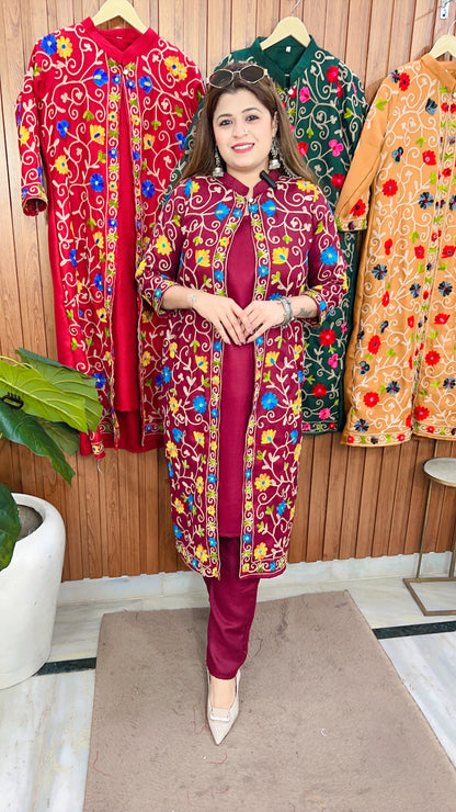 Gulbahar Flower Embroidery Shrug Kurta set