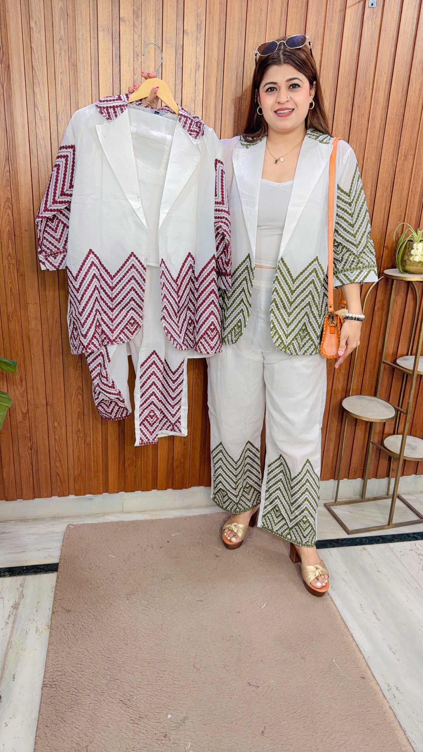 Zigzag Embroidery Three Piece Coord set