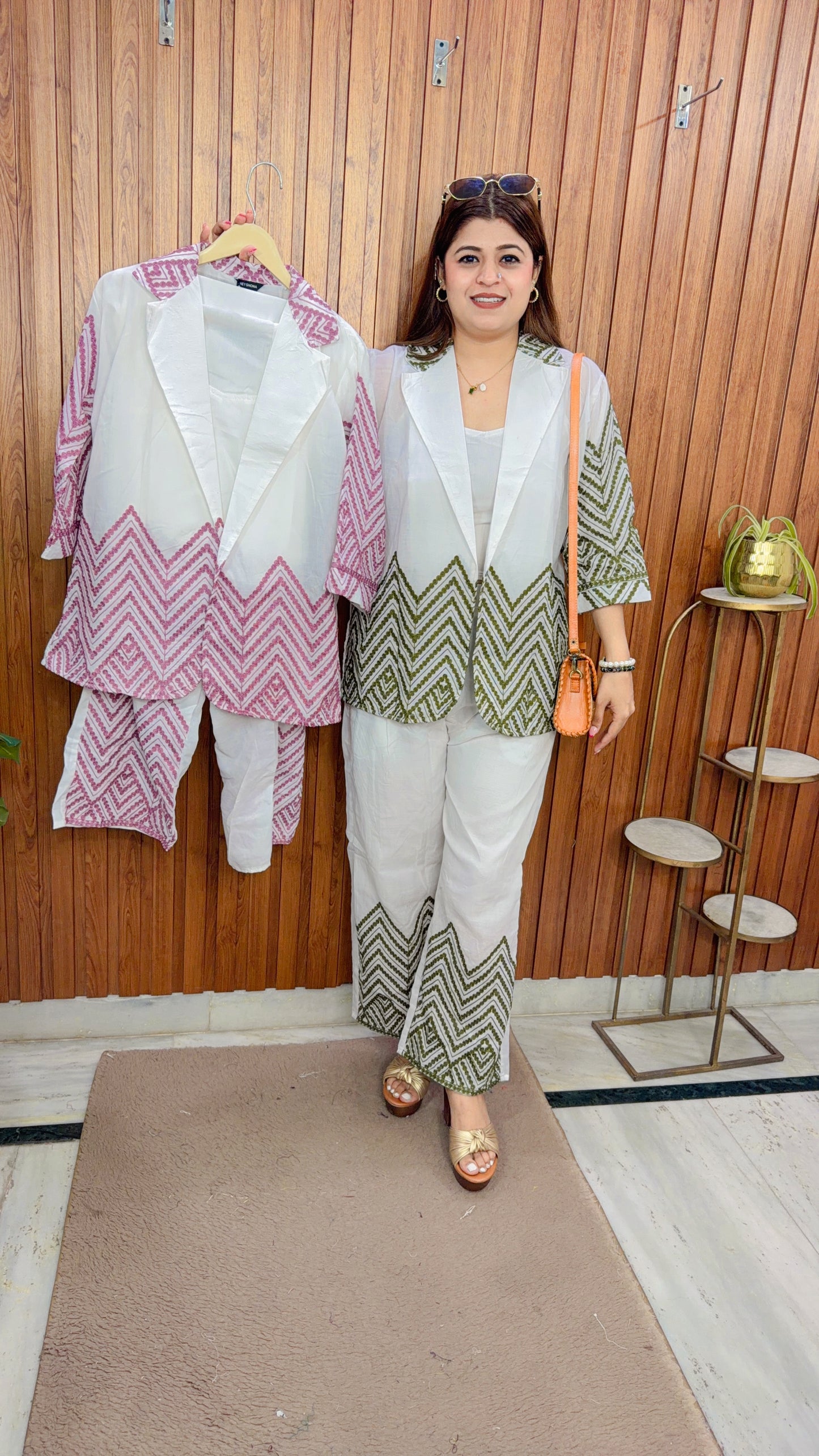 Zigzag Embroidery Three Piece Coord set