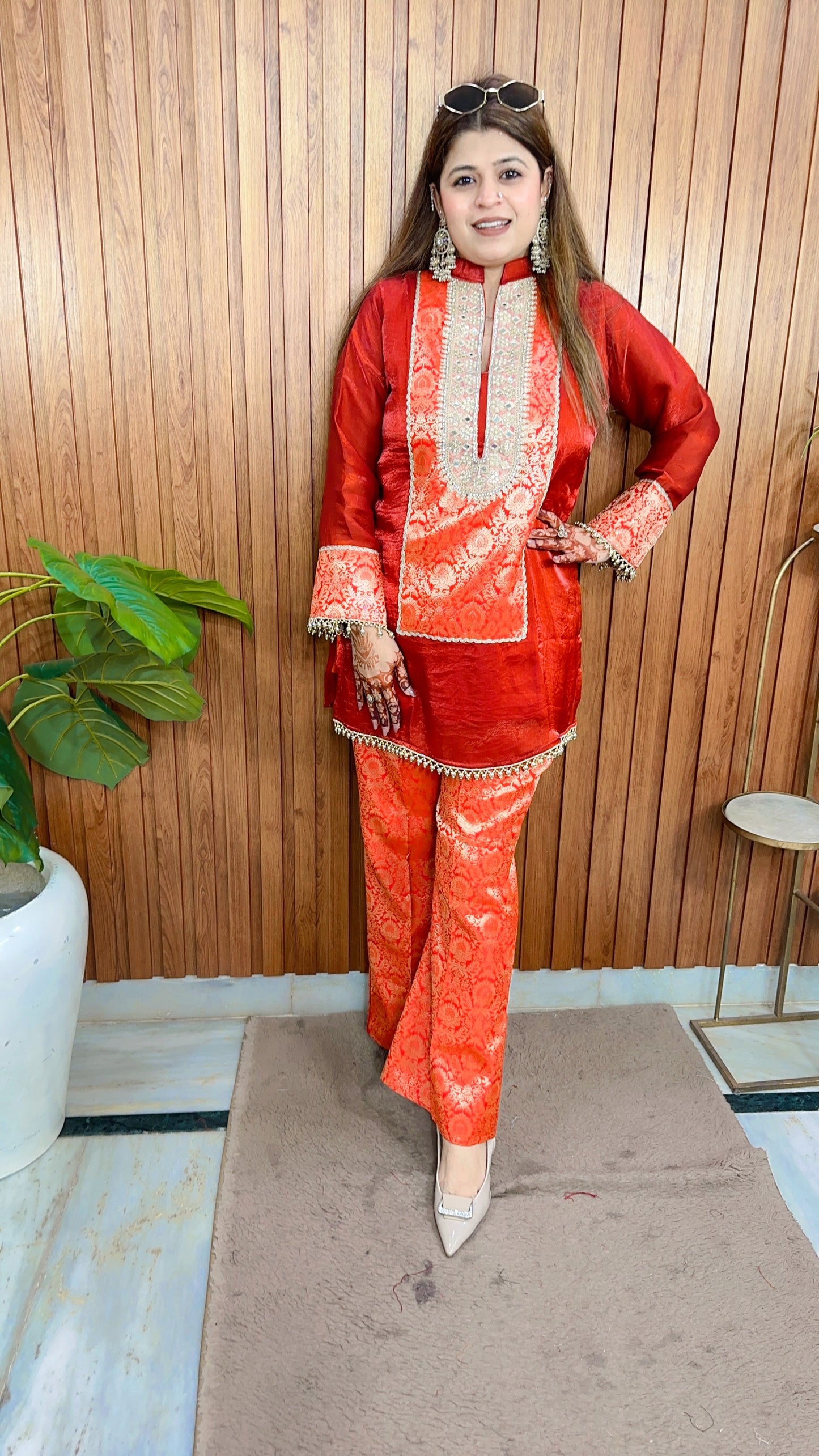 Zarqa Crimson Brocade Coord Set