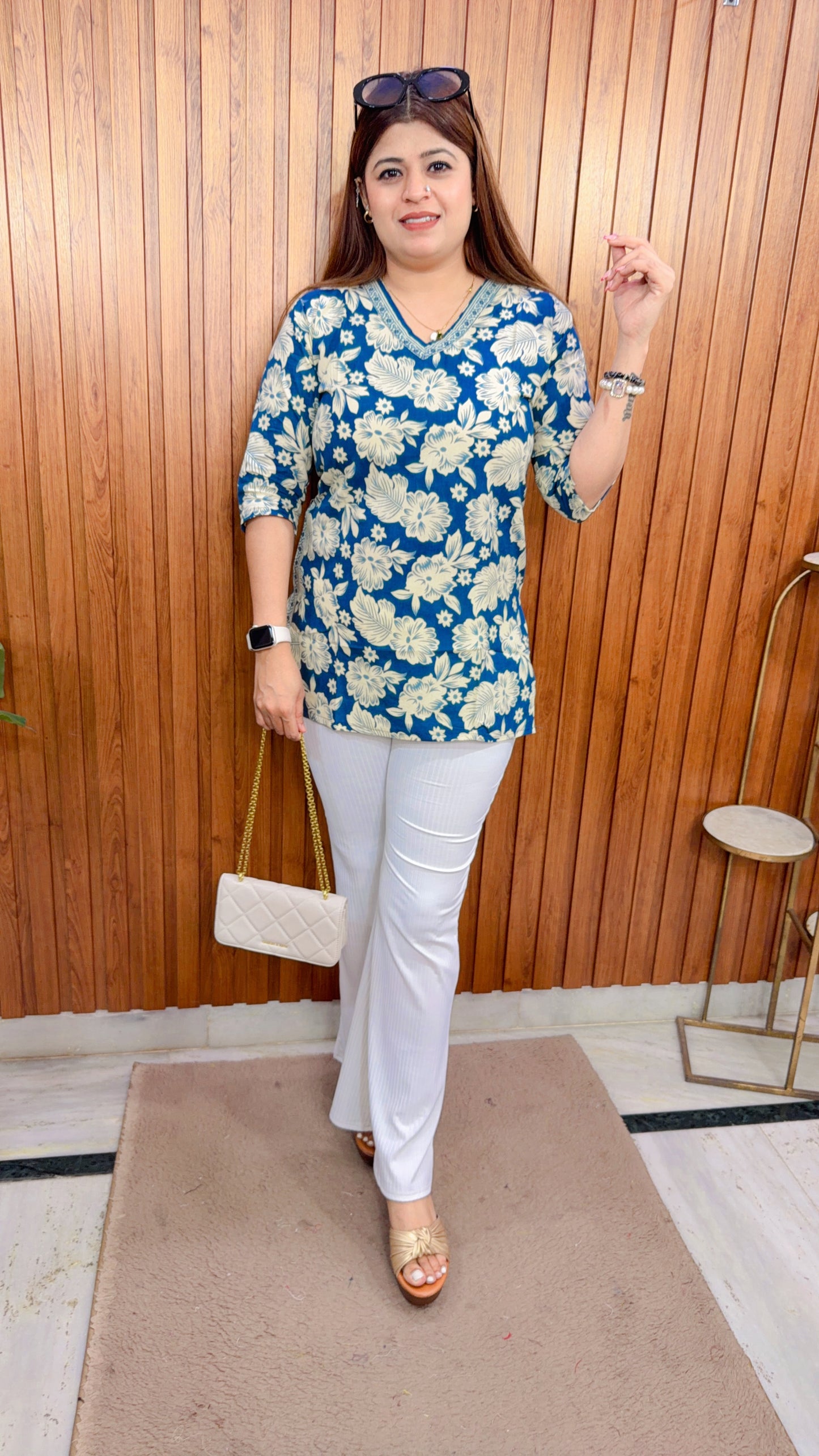 Floral V Neck Short kurti
