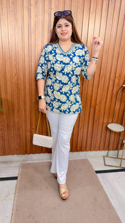 Floral V Neck Short kurti