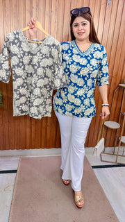 Floral V Neck Short kurti