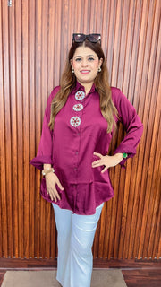 Stone handwork Satin Shirts