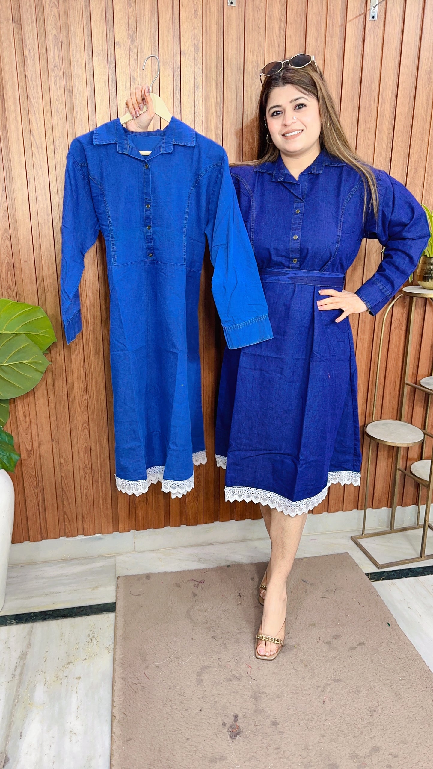 Denim White Lace Dress