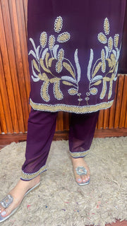 Round Neck White Cutdana Suit with Pant