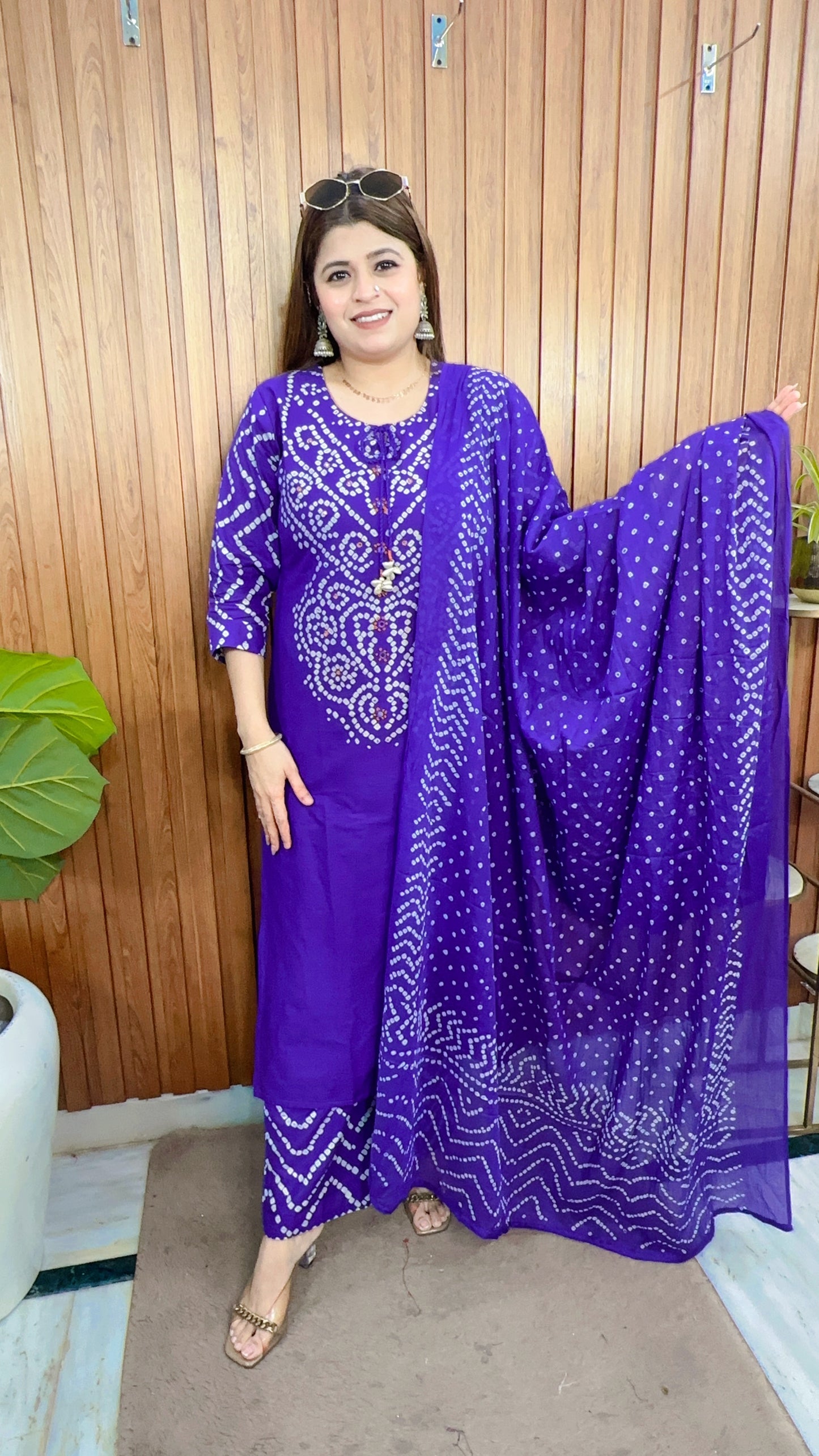 Vrinda Bandhej Cotton Suit Set