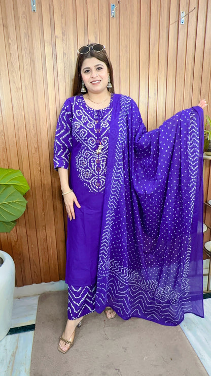 Vrinda Bandhej Cotton Suit Set